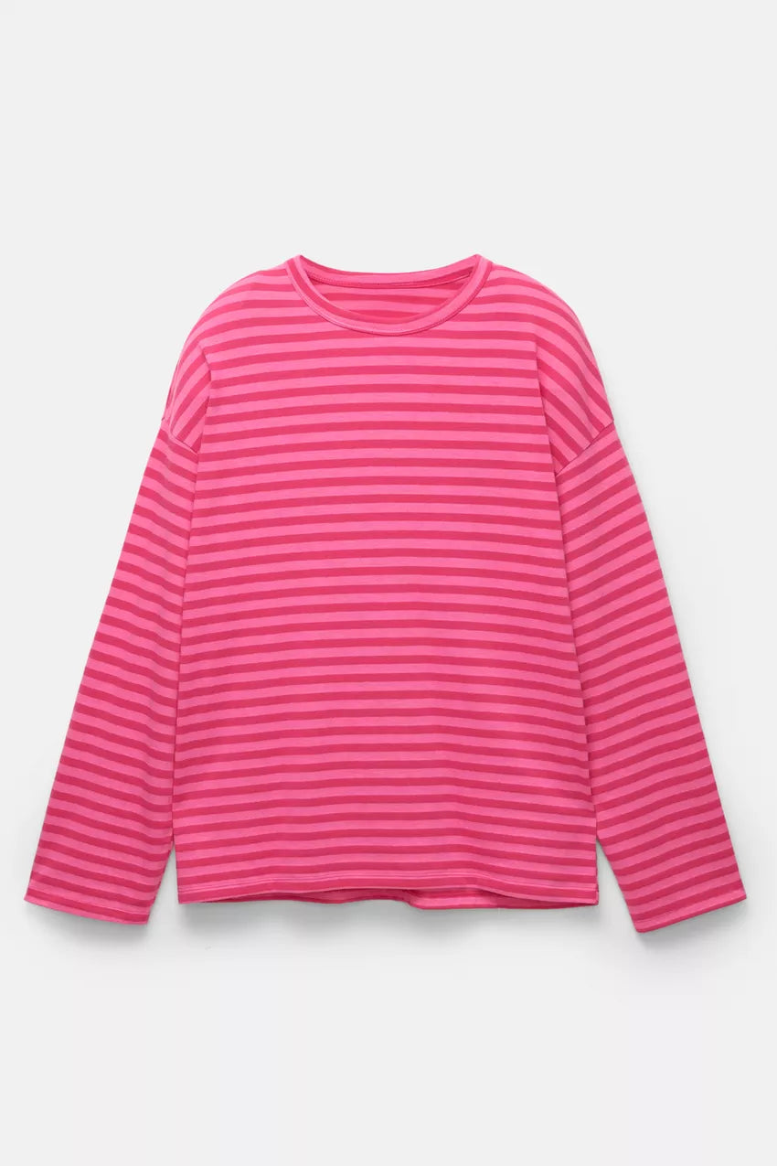 Yoinko-Pinkes gestreiftes Langarm Shirt