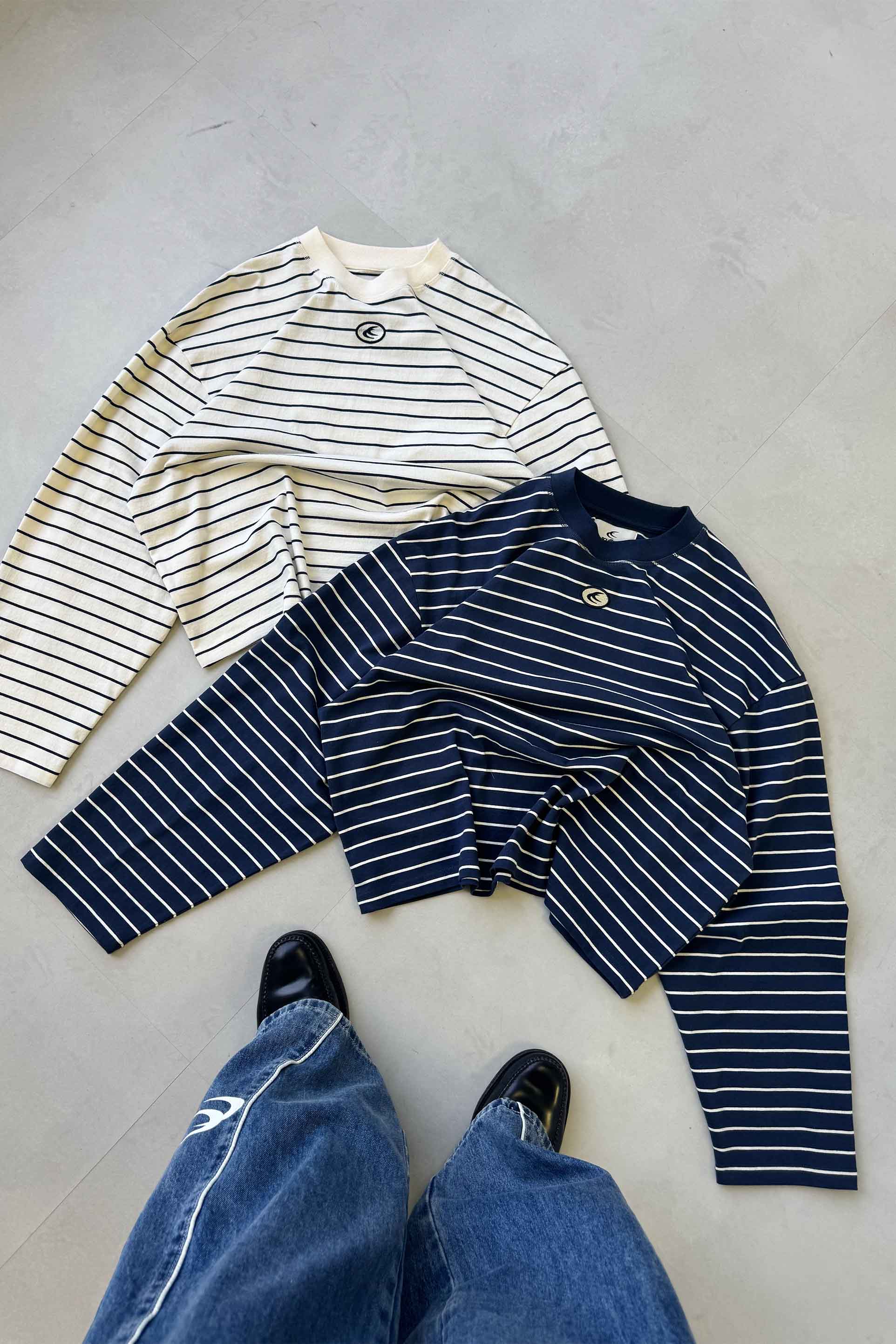 Yoinko-Blau Gestreiftes Langarm Shirt