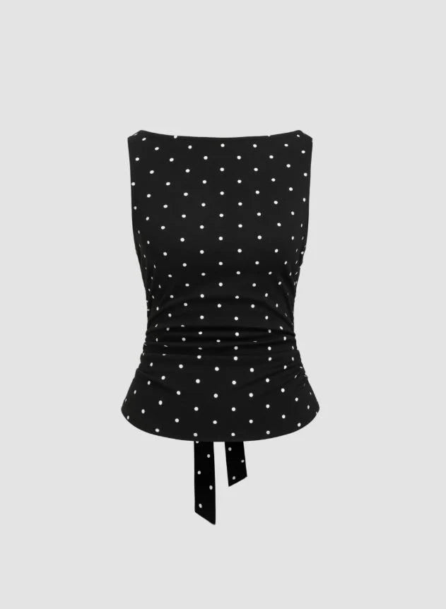 Yoinko-Knotted Polka Dot Tank Top