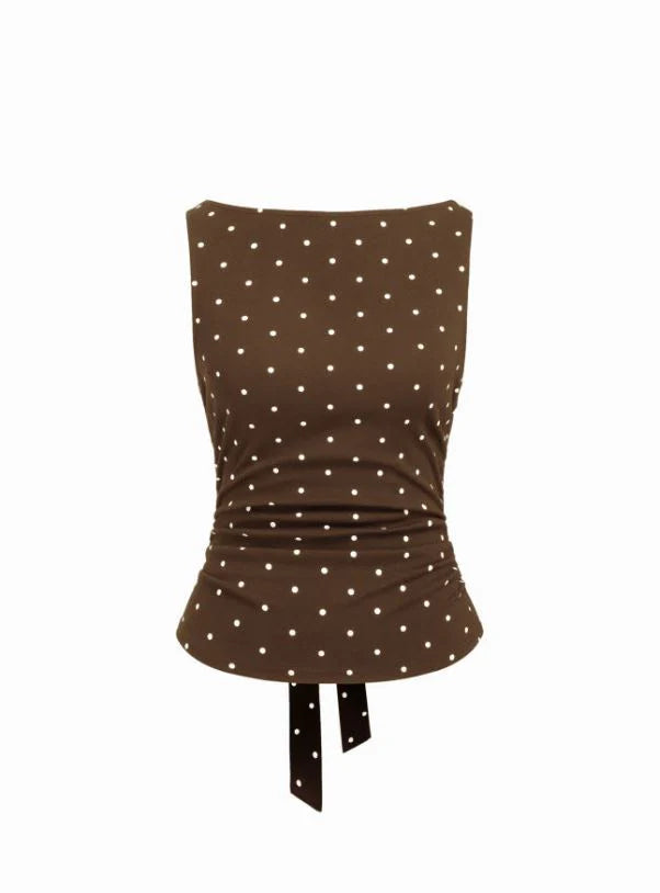 Yoinko-Knotted Polka Dot Tank Top