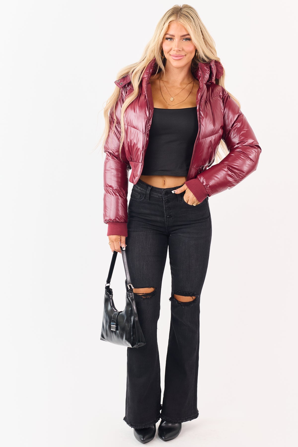 Yoinko - Rote Puffer Jacke mit Fell