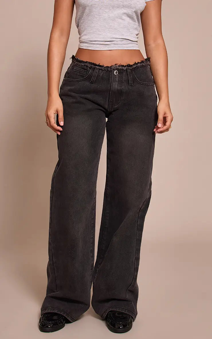 Yoinko - Low rise straight leg Jeans mit Franzen