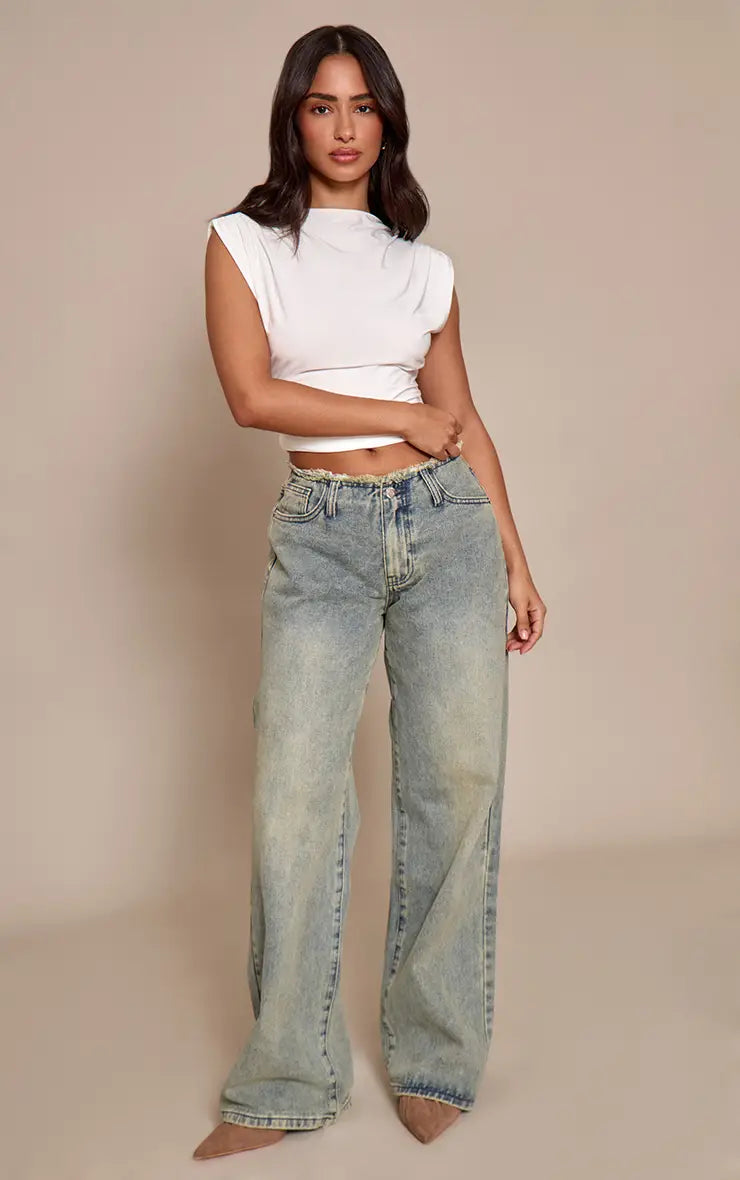 Yoinko - Low rise straight leg Jeans mit Franzen