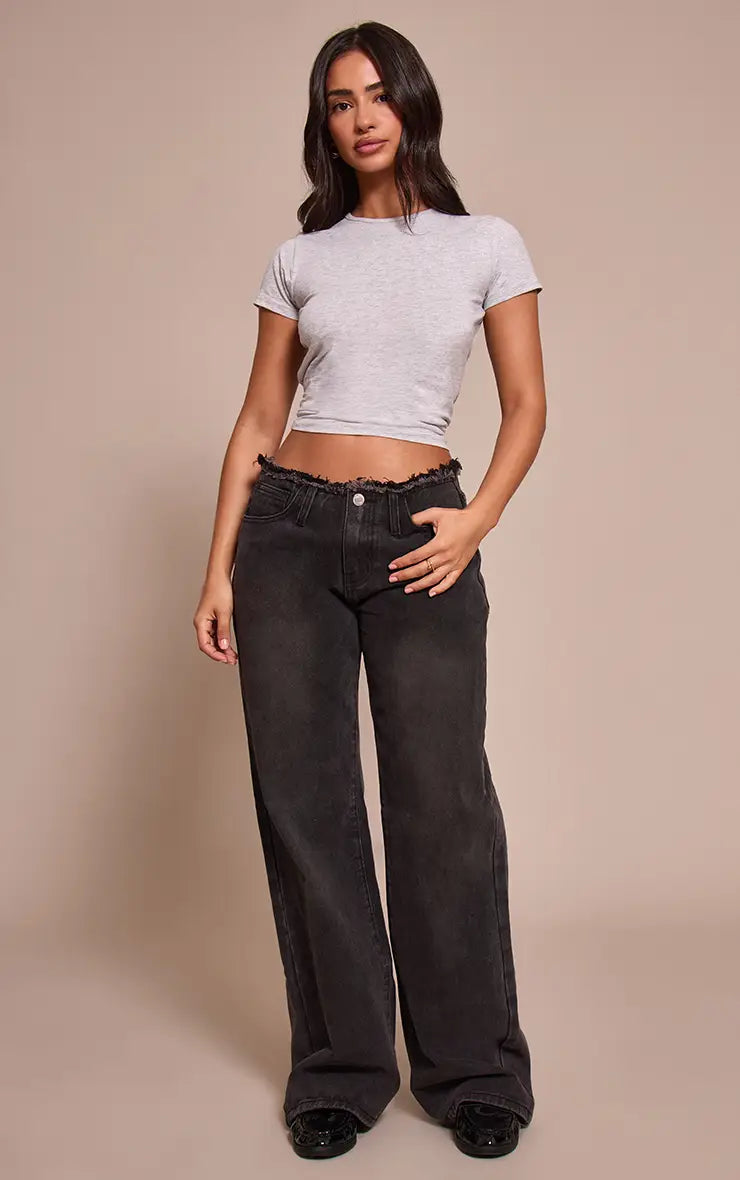 Yoinko - Low rise straight leg Jeans mit Franzen