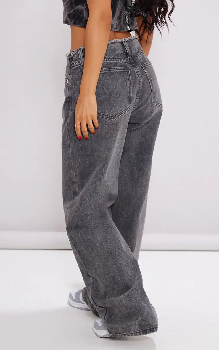 Yoinko - Low rise straight leg Jeans mit Franzen