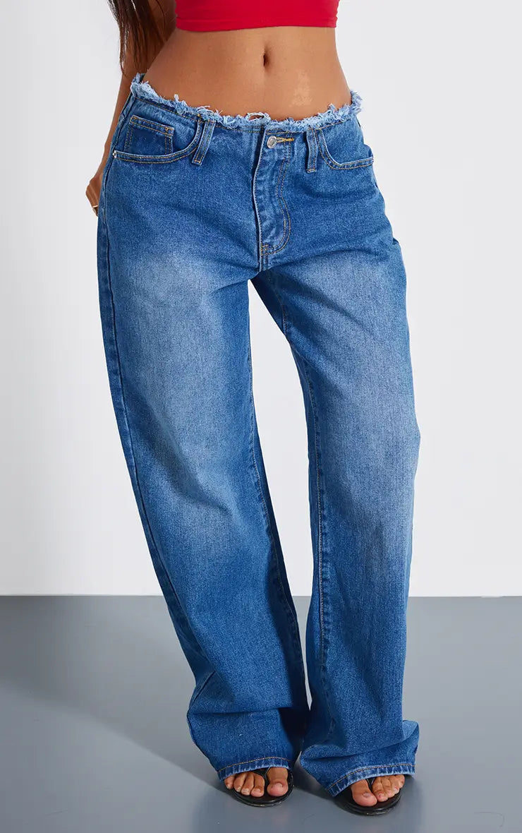 Yoinko - Low rise straight leg Jeans mit Franzen