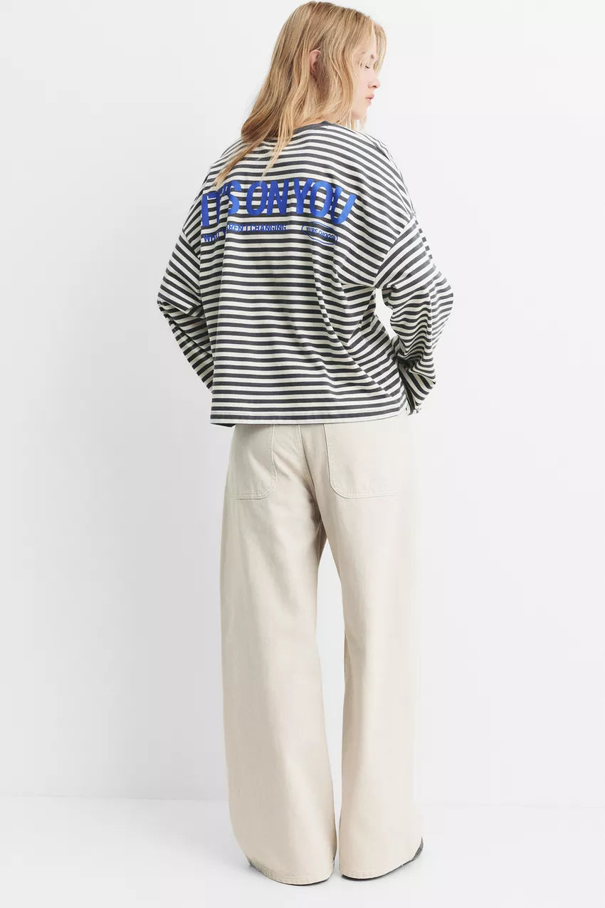 Yoinko-Weiß Schwarz gestreiftes Langarm Shirt