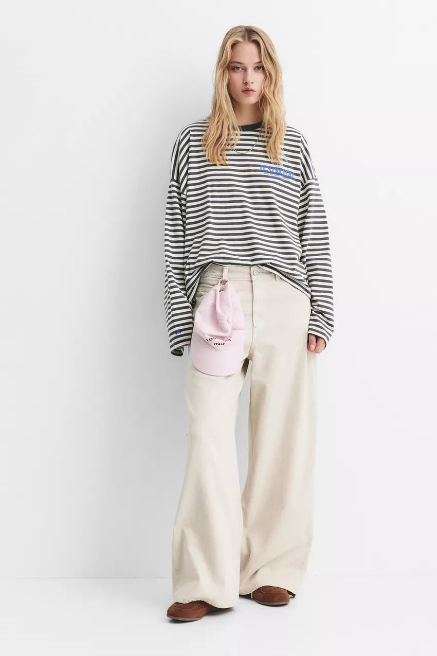 Yoinko-Weiß Schwarz gestreiftes Langarm Shirt