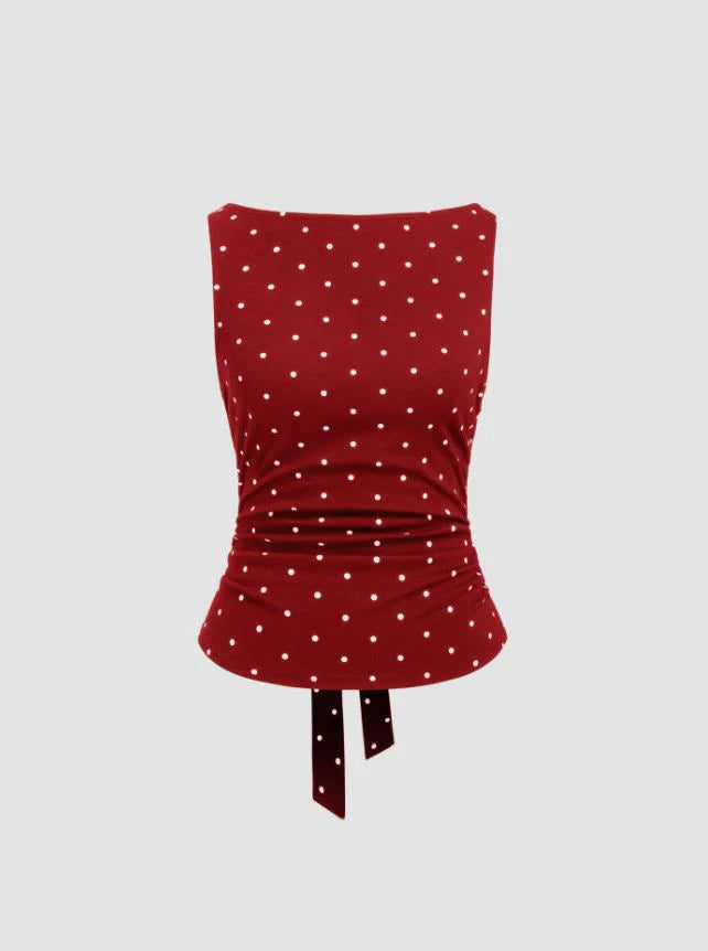 Yoinko-Knotted Polka Dot Tank Top