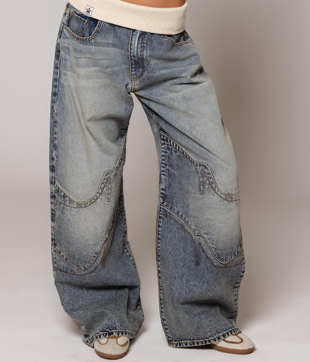 Yoinko - Baggy Jeans mit weißem Bund