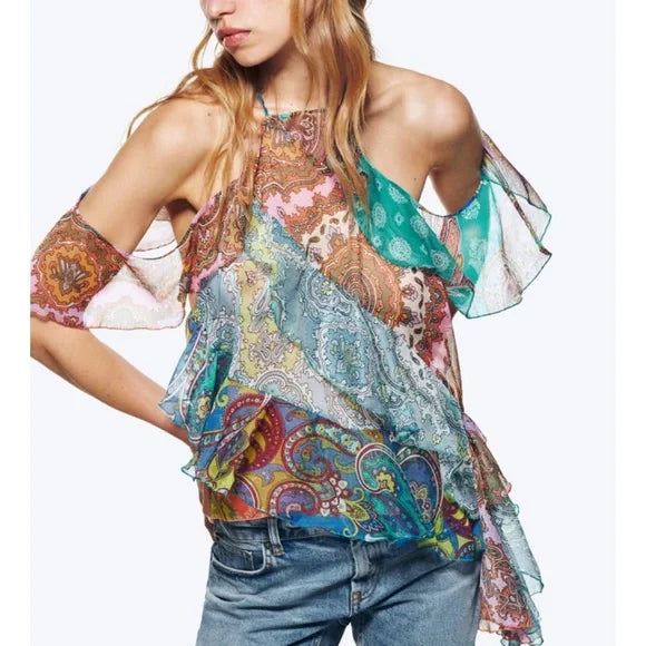 Yoinko-Ruffled Patchwork Top