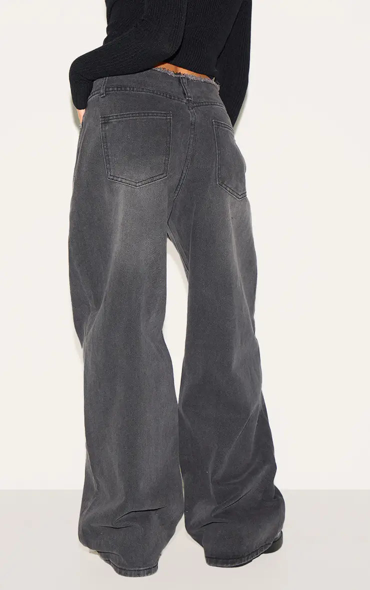 Yoinko - Low rise straight leg Jeans mit Franzen