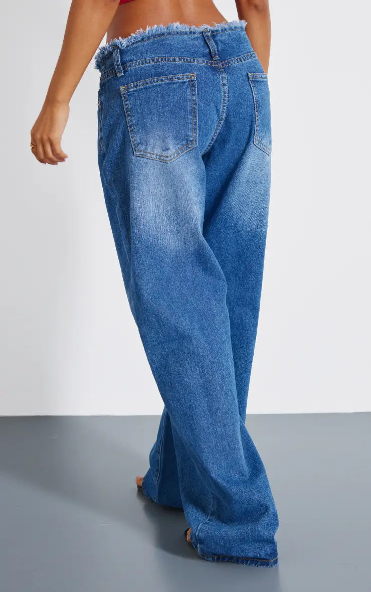 Yoinko - Low rise straight leg Jeans mit Franzen