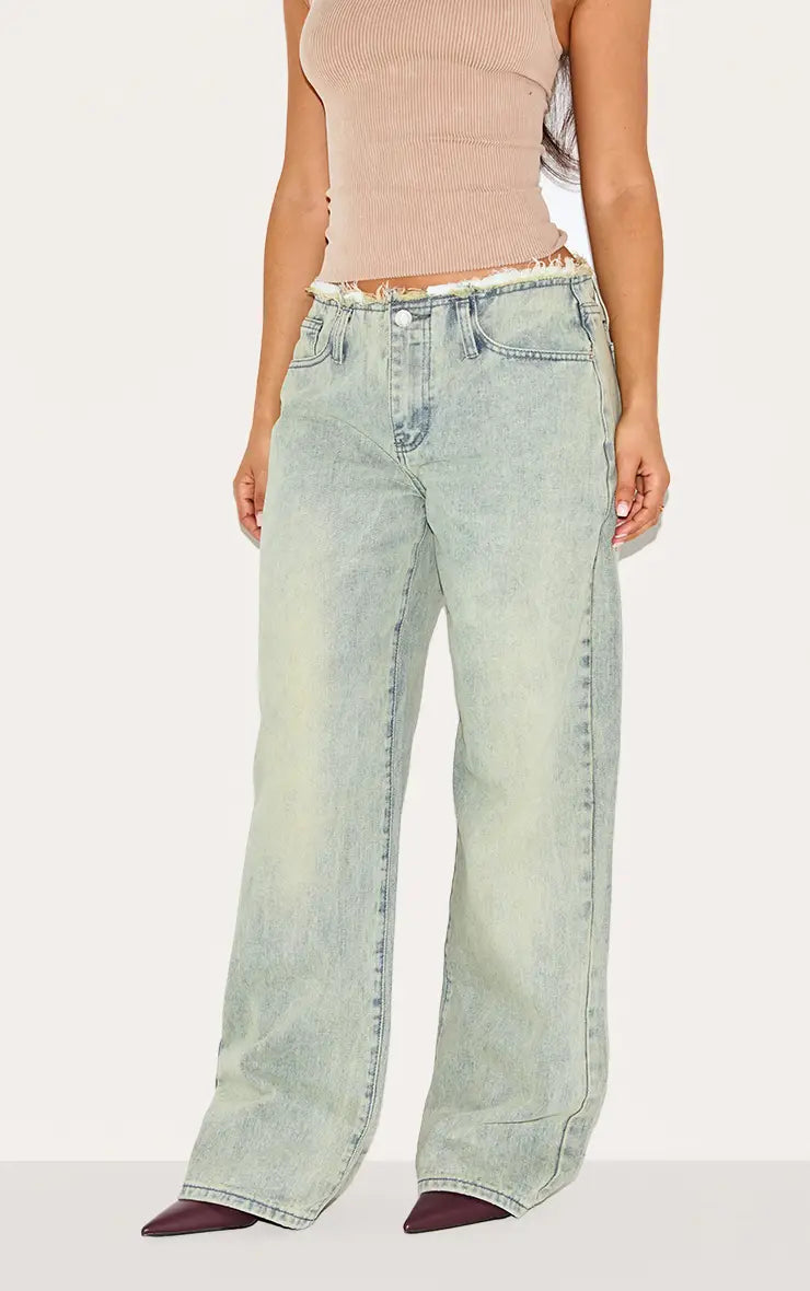 Yoinko - Low rise straight leg Jeans mit Franzen