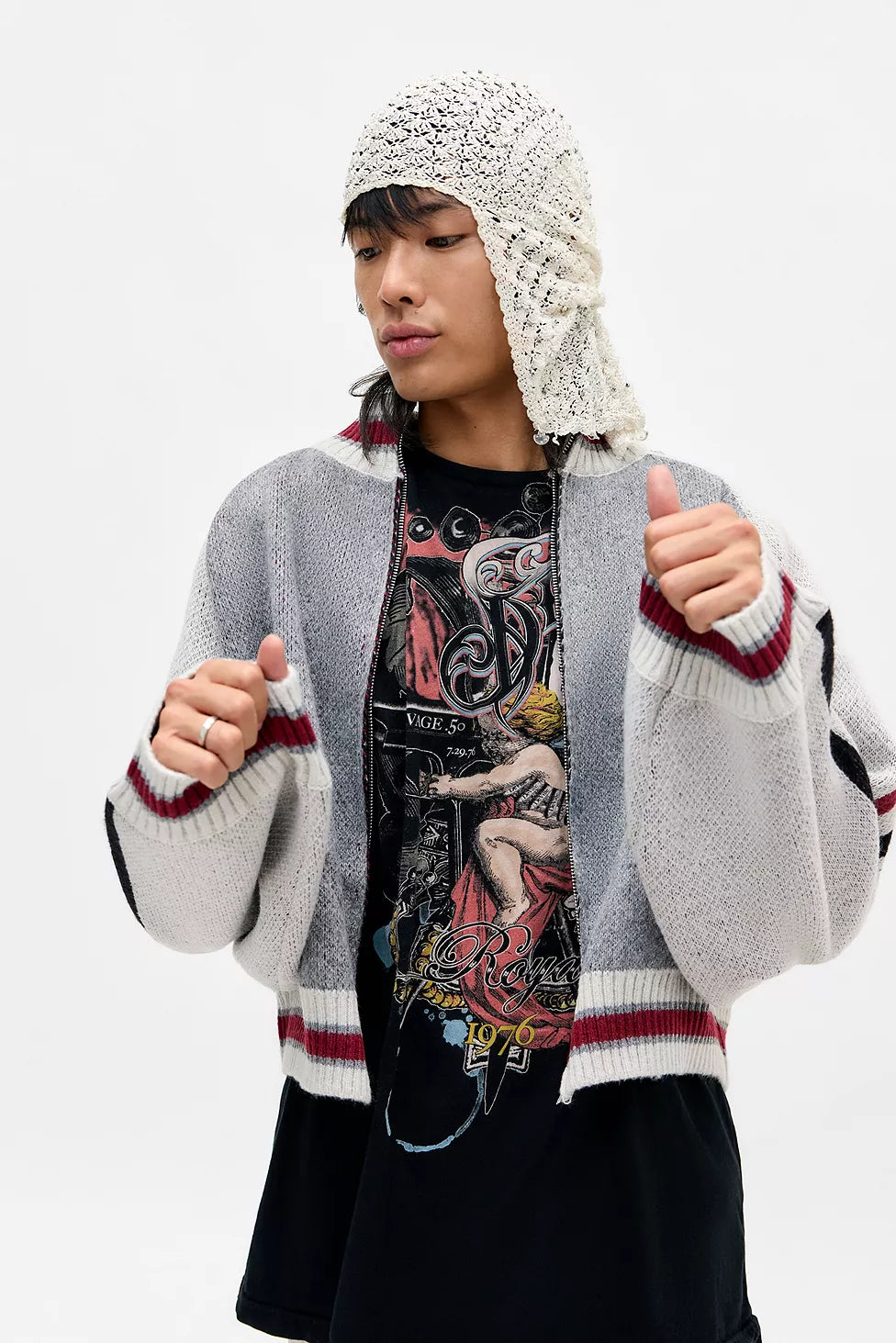 Yoinko - Graue Team 85 Strickbomberjacke