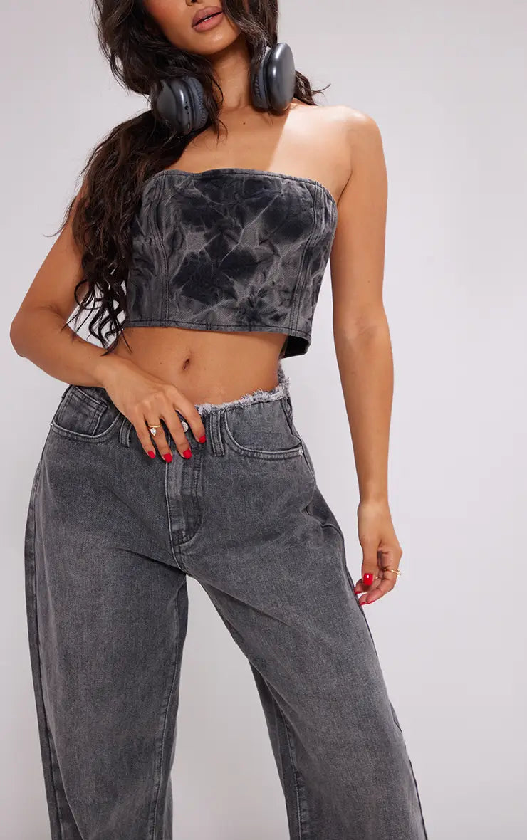 Yoinko - Low rise straight leg Jeans mit Franzen