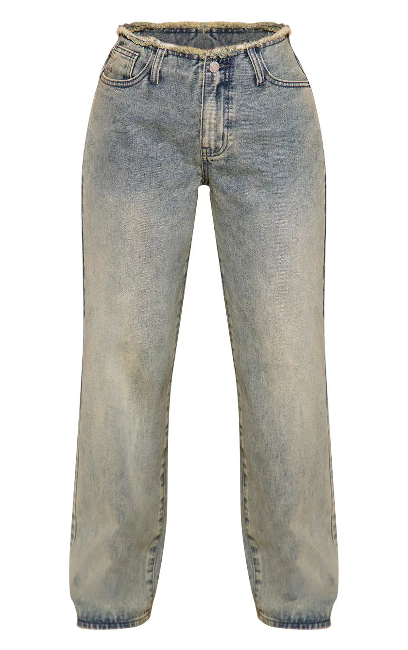 Yoinko - Low rise straight leg Jeans mit Franzen